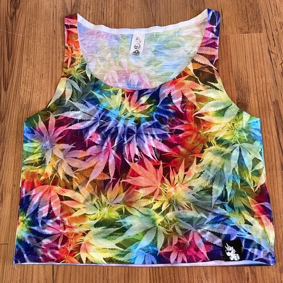 Iheartraves Tie Dye Ganja Leaf Crop Top Small - Picture 3 of 6